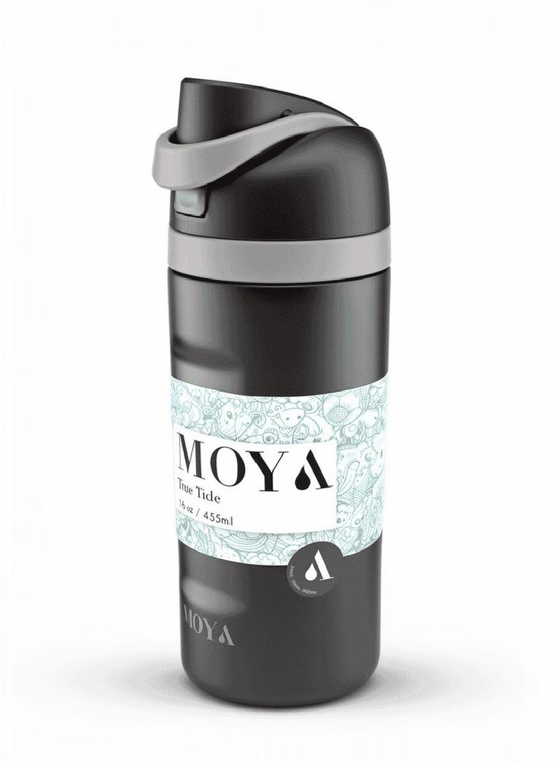Moya "True Tide"  16oz Insulated Sustainable Water Bottle Black - Image 2