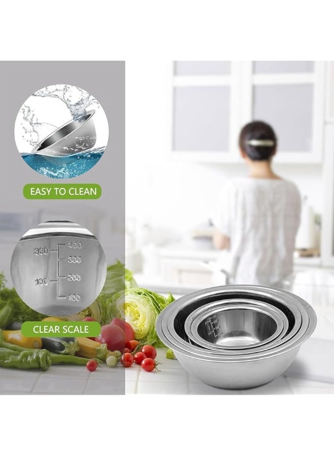 طقم أطباق خلط من الفولاذ المقاوم للصدأ 5 قطع - أطباق مطبخ قابلة للتداخل - آمنة للغسالة - مثالية للطهي والخبز وإعداد الوجبات (الأغطية غير متضمنة) - Image 3