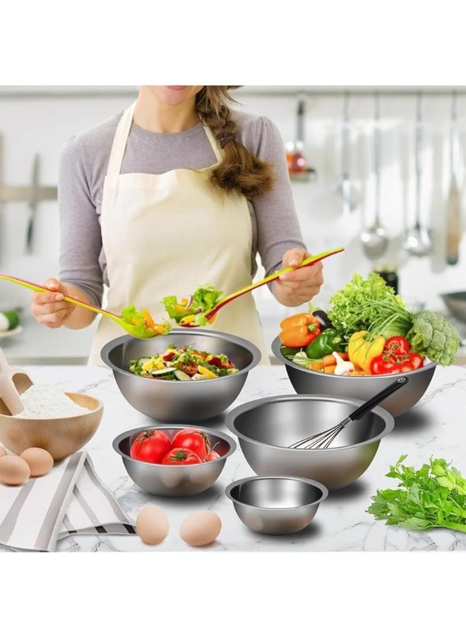 طقم أطباق خلط من الفولاذ المقاوم للصدأ 5 قطع - أطباق مطبخ قابلة للتداخل - آمنة للغسالة - مثالية للطهي والخبز وإعداد الوجبات (الأغطية غير متضمنة) - Image 5