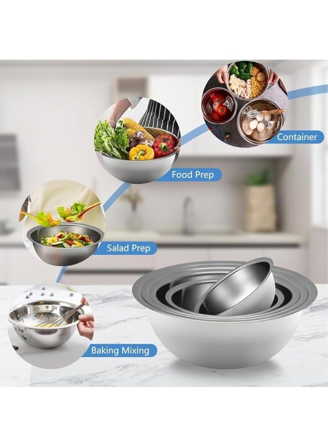 طقم أطباق خلط من الفولاذ المقاوم للصدأ 5 قطع - أطباق مطبخ قابلة للتداخل - آمنة للغسالة - مثالية للطهي والخبز وإعداد الوجبات (الأغطية غير متضمنة) - Image 4