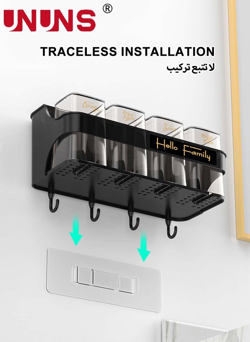 UNUNS Automatic Toothpaste Dispenser Wall Mounted With Toothbrush Holder,Multi-Functional Space Saving Toothbrush Organizer With 4 Cups,No Drill Need,Dustproof,4 Brush Slots And Hooks - Image 4