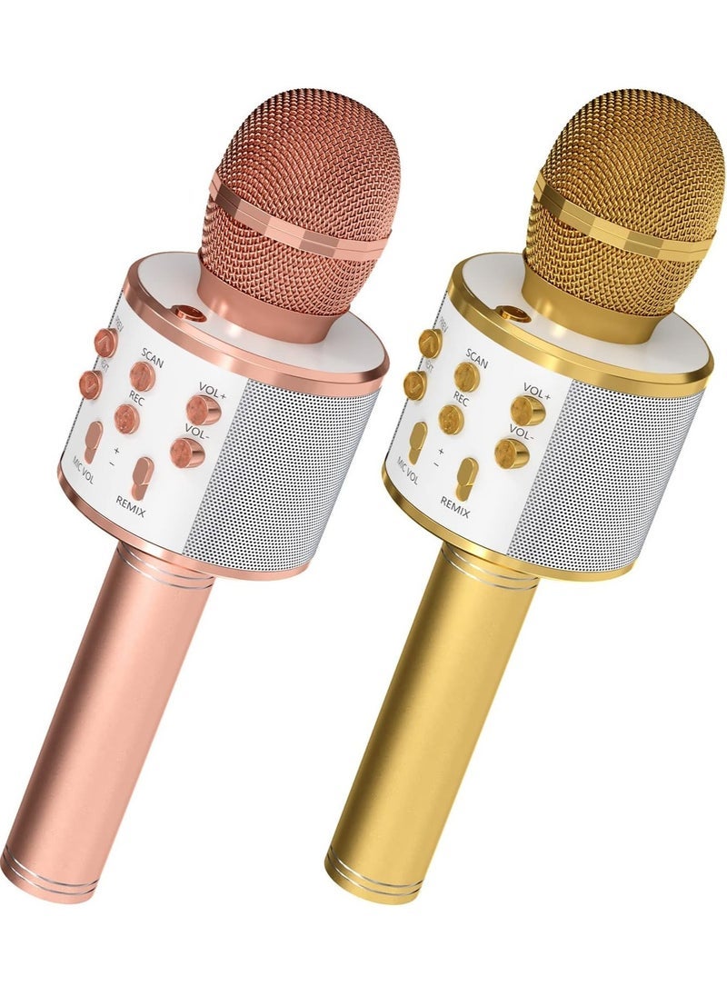 Gravity 2 Pack Wireless Bluetooth Karaoke Microphone for Kids – Portable Handheld Mic Speaker Machine in Rose Gold & Gold, Perfect Gift for All Ages - Image 1