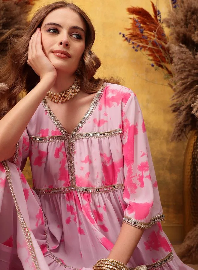 STREET 9 Embellished V-Neck Anarkali Kurta with Sharara Set