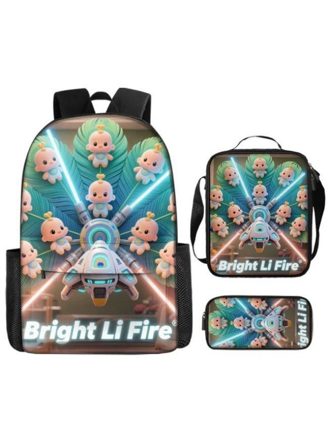 Bright Li Fire Three-piece set of cartoon bags, easily cope with various occasions (students, children, friends' outings, mountain climbing, schooling, etc.) | Backpack + hand-held + stationery bag | School season/holiday gifts - 74 - Image 5