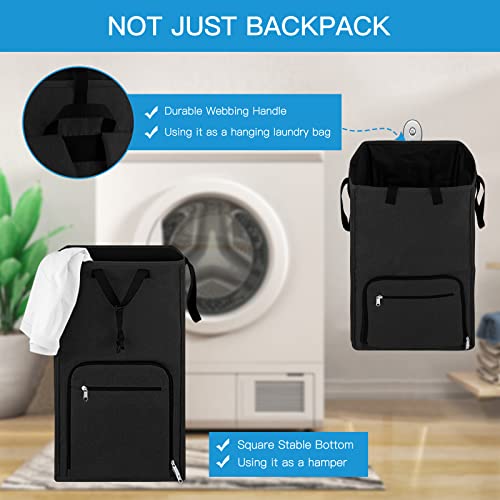 Bukere Laundry Backpack Bag, Bukere Extra Large 2 in 1 Laundry Hamper Basket for College Students Dorm Essentials, Adjustable Shoulder Straps, Freestanding Laundry Bag for Apartment, Laundromat, Travel - Image 4
