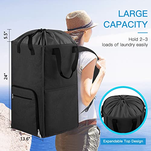 Bukere Laundry Backpack Bag, Bukere Extra Large 2 in 1 Laundry Hamper Basket for College Students Dorm Essentials, Adjustable Shoulder Straps, Freestanding Laundry Bag for Apartment, Laundromat, Travel - Image 2