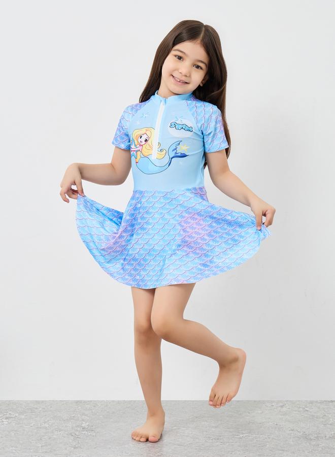 Styli Mermaid Print Swim Dress and Shorts Set - Image 1