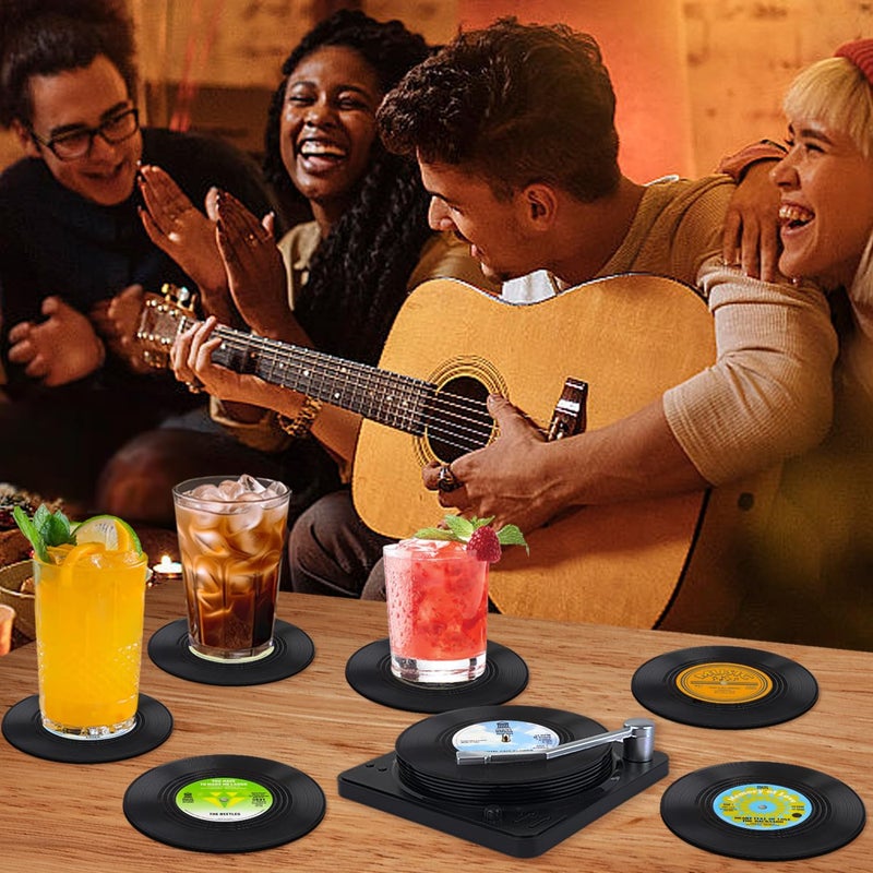 Ankzon Funny Retro Record Coasters for Drinks with Vinyl Player Holder for Music Lovers,Set of 6 Conversation Piece Sayings Drink Coaster,Housewarming Hostess Wedding Registry Gift Ideas - Image 3