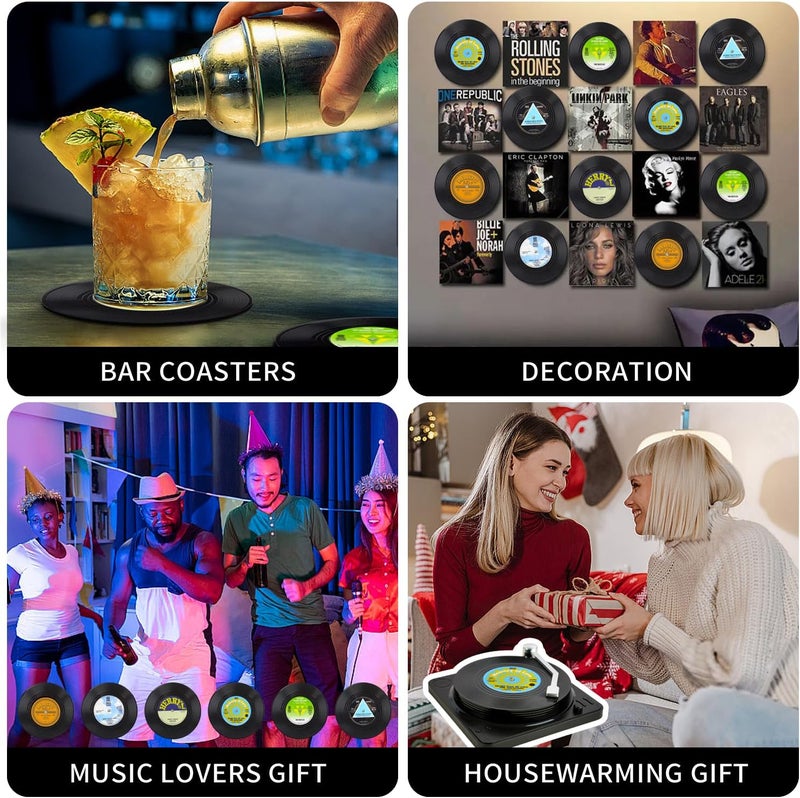 Ankzon Funny Retro Record Coasters for Drinks with Vinyl Player Holder for Music Lovers,Set of 6 Conversation Piece Sayings Drink Coaster,Housewarming Hostess Wedding Registry Gift Ideas - Image 5