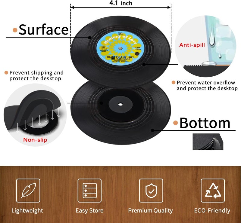 Ankzon Funny Retro Record Coasters for Drinks with Vinyl Player Holder for Music Lovers,Set of 6 Conversation Piece Sayings Drink Coaster,Housewarming Hostess Wedding Registry Gift Ideas - Image 4