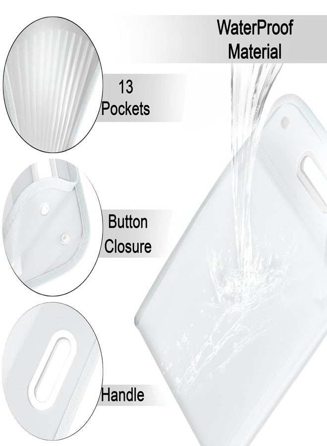 Hidak Document File Folder with Button Lock and Handle Certificates Holder with 13 Pockets Office Documents File A4 Size Expandable Folders for Documents Files for School Office Home (White) - Image 2