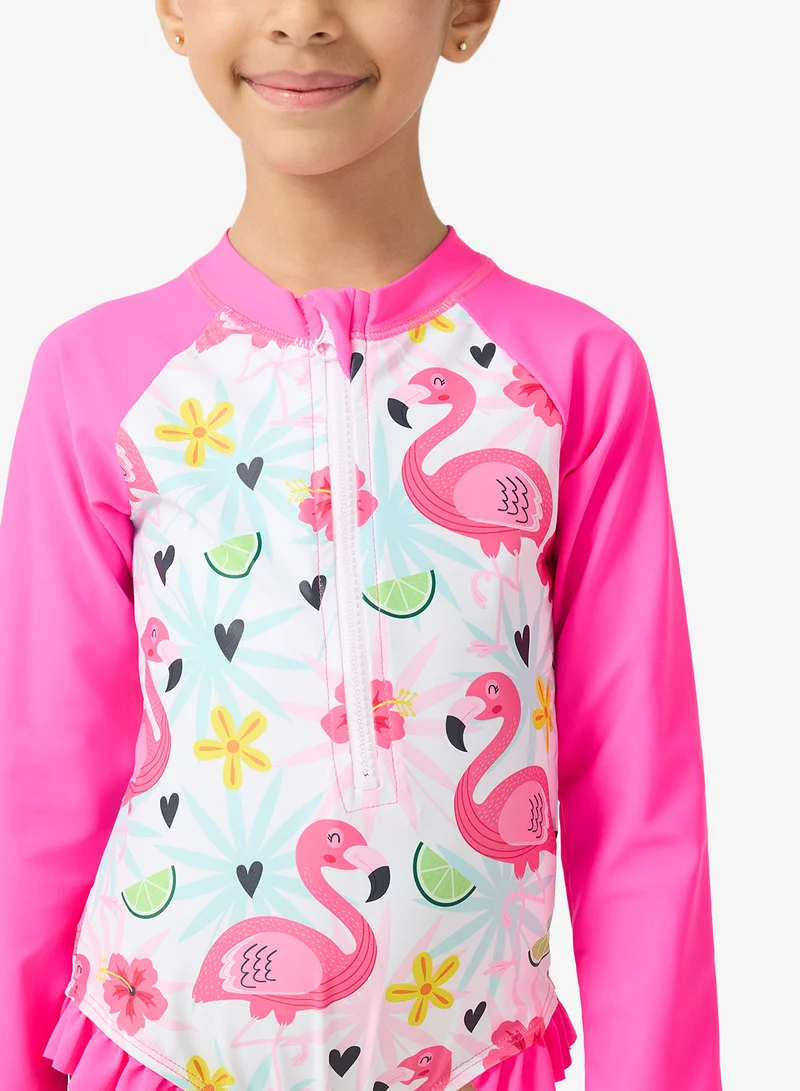 Pinata  Long Sleeve Bird Print Frill Leg Swimsuit for Women | Best Price UAE