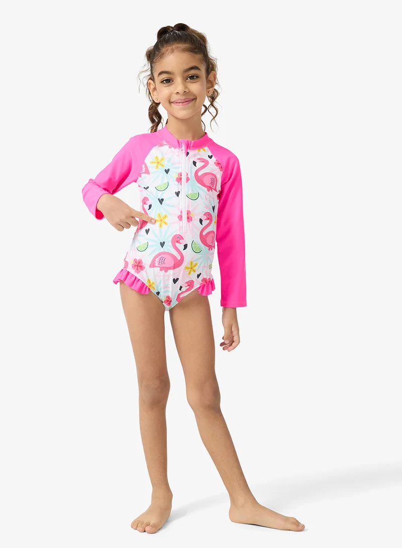 Pinata  Long Sleeve Bird Print Frill Leg Swimsuit for Women | Best Price UAE