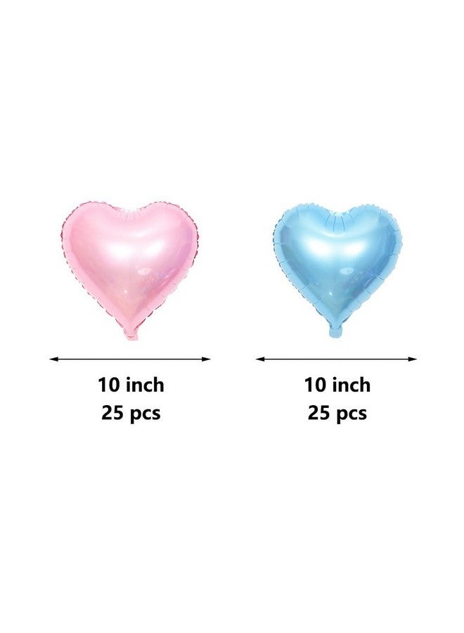 AnnoDeel 50pcs Blue Pink Heart Foil Balloons, 10inch Blue Heart Balloon and Pink heart Mylar Balloons for Love Heart Balloon Valentines Birthday Wedding Party Decoration - Image 2
