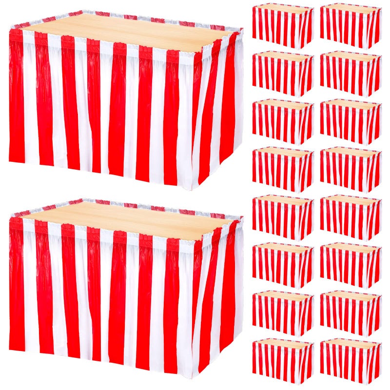 Oudain 18 Pieces Table Skirt Red and White Striped Table Skirts Disposable Carnival Decorations Circus Party Decorations for Carnival Circus Wedding Baby Shower Party Supplies 29 Inch x 14 ft