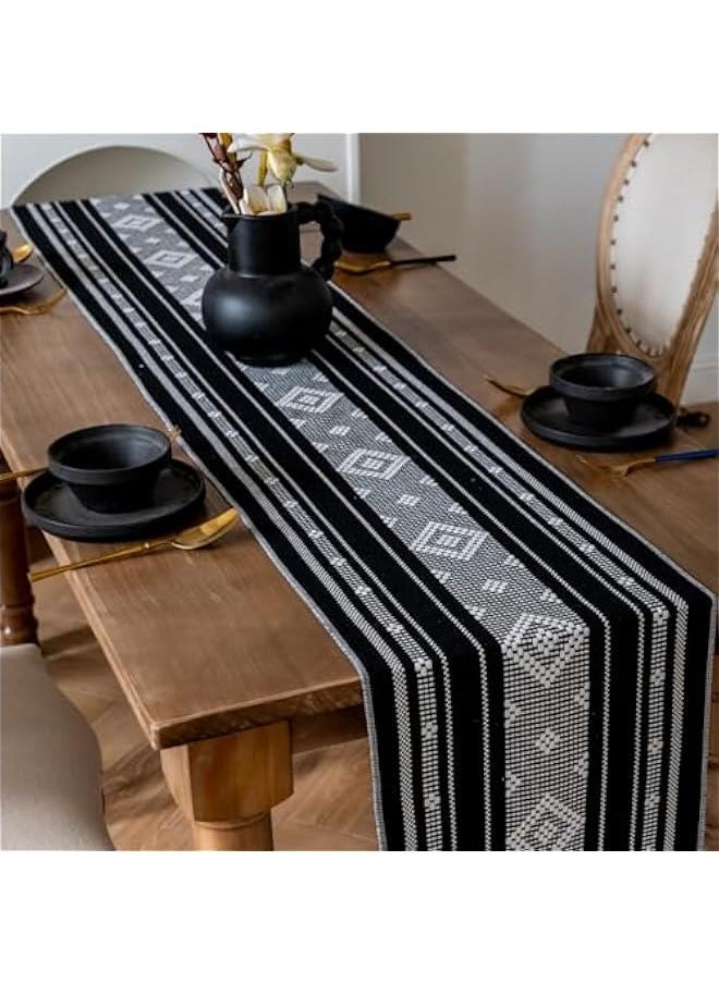 HOOKOR Table Runners, Boho Table Runner Splicing Cheesecloth Table Runner 34*160CM,Table Runner Cheese Cloth Table Runner for Wedding,Birthday Party Table Decorations (Black)  - Image 1