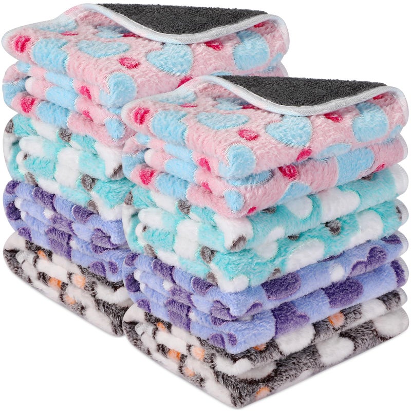 Tudomro 8 Pcs Absorbent Guinea Pig Blankets Washable Small Animal Fleece Bedding Cage Liners Reusable Pet Sleep Mat Pad Cover for Ferret Chinchilla Furniture ProtectionHeart16 x 24 Inch - Image 2