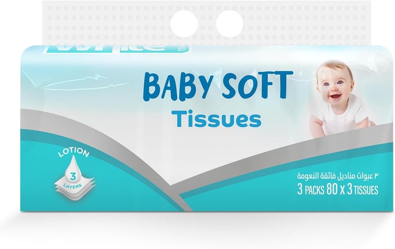 White Baby Soft Tissues 240 (Pack of 3) - Image 1