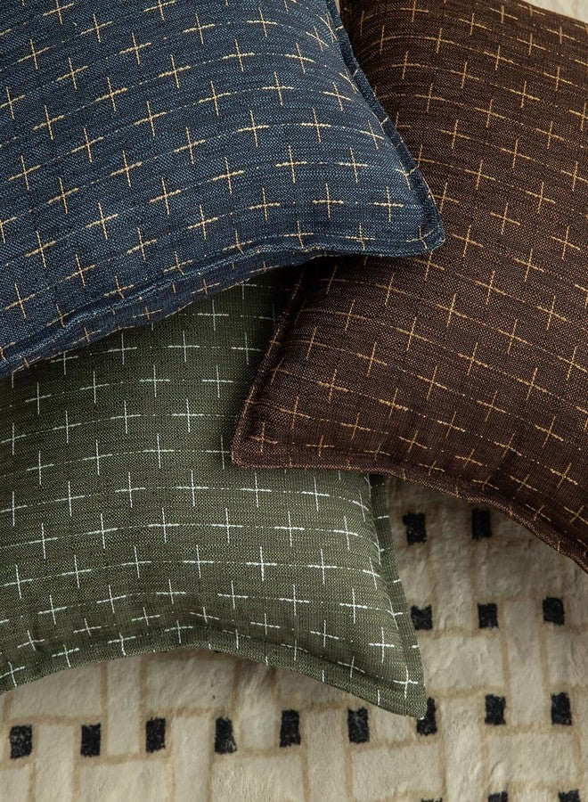 Mandioo Set of 2 Linen Cushion Covers Woven Texture Farmhouse Modern Decorative Living Room Sofa Bedroom Bed 30 x 50 cm Dark Blue - Image 5