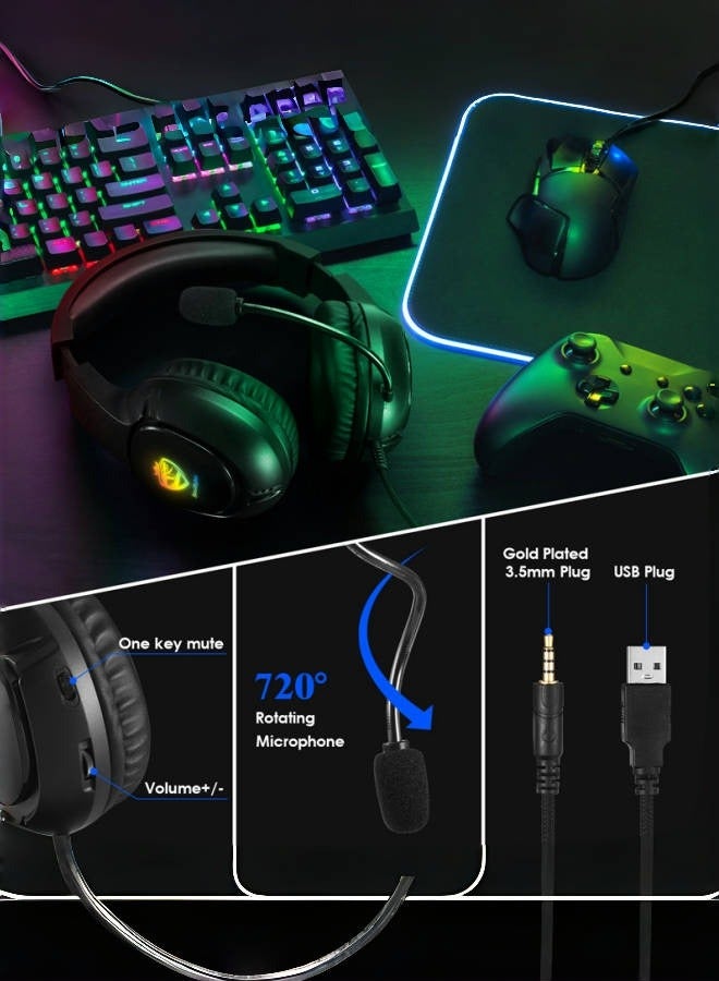 بايت الروح سماعة رأس للألعاب سلكية مع ميكروفون، ضوء LED، صوت محيطي ستيريو، وسائد أذن ناعمة من الذاكرة، إلغاء ضوضاء فوق الأذن - متوافقة مع PS4، PS5، Xbox One، Xbox Series، Nintendo Switch، PC - Image 4