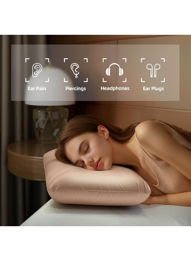 USlixury Piercing Pillow Ear Piercing Pillow with Foam Plug 4H Mini Donut Plilow with 47x32 Off Center Ear Hole CertiPURUS Memory Foam Hole Plilow for Side Sleeper Satin Cover Champagne - Image 2