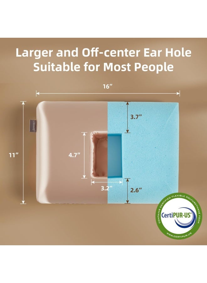 USlixury Piercing Pillow Ear Piercing Pillow with Foam Plug 4H Mini Donut Plilow with 47x32 Off Center Ear Hole CertiPURUS Memory Foam Hole Plilow for Side Sleeper Satin Cover Champagne - Image 4