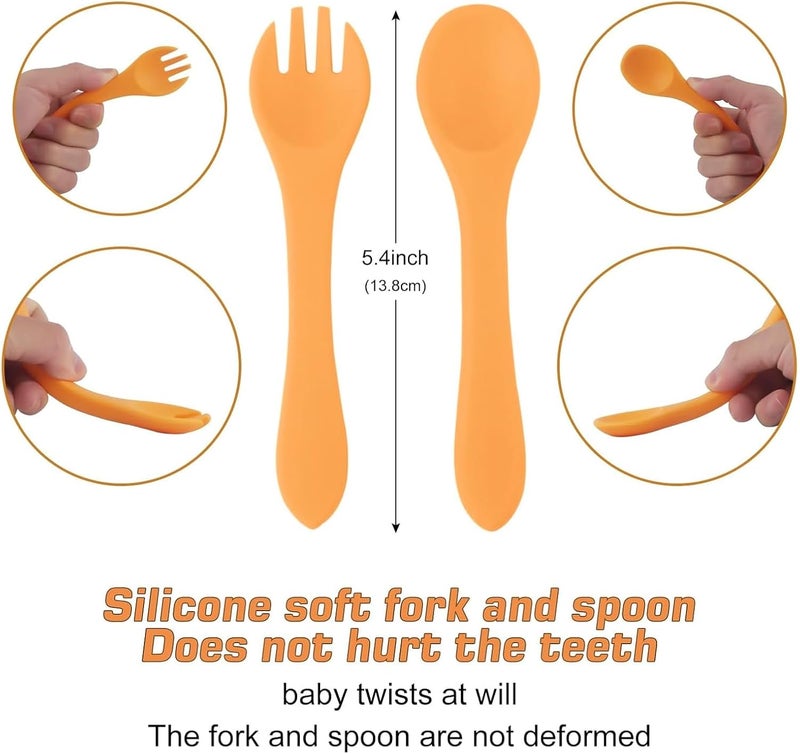 Qshare 3-Piece Silicone Suction Cup Plate for Babies with Spoon and Fork, Baby Weaning Feeding Set, 100% BPA-Free, Dishwasher and Microwave Safe (Yellow) - Image 5