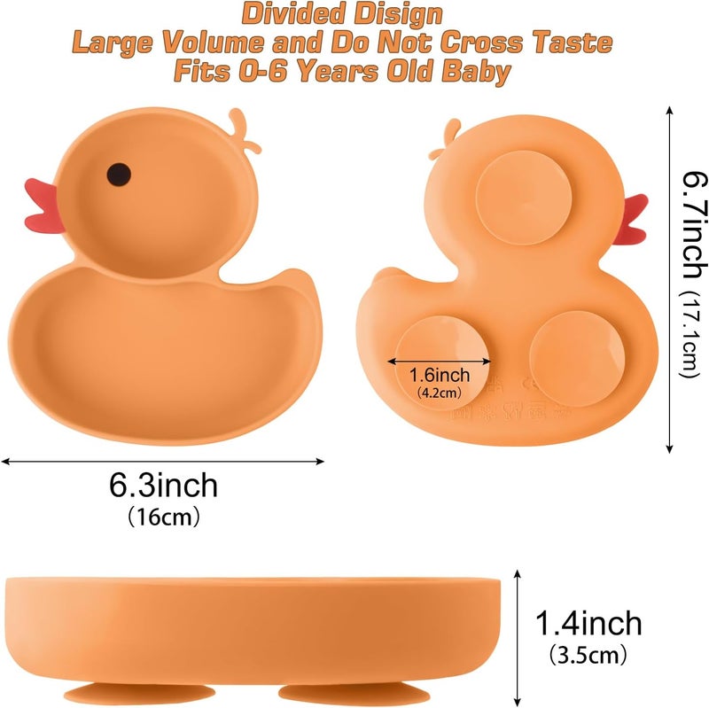 Qshare 3-Piece Silicone Suction Cup Plate for Babies with Spoon and Fork, Baby Weaning Feeding Set, 100% BPA-Free, Dishwasher and Microwave Safe (Yellow) - Image 2