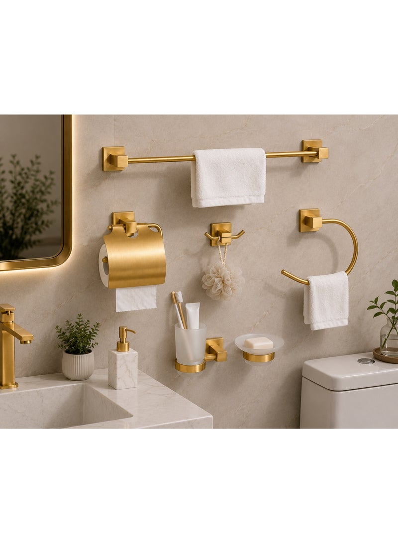 طقم إكسسوارات حمام فاخر من الستانلس ستيل – 6 قطع بتصميم عصري وأنيق (الون جولد) - Image 2