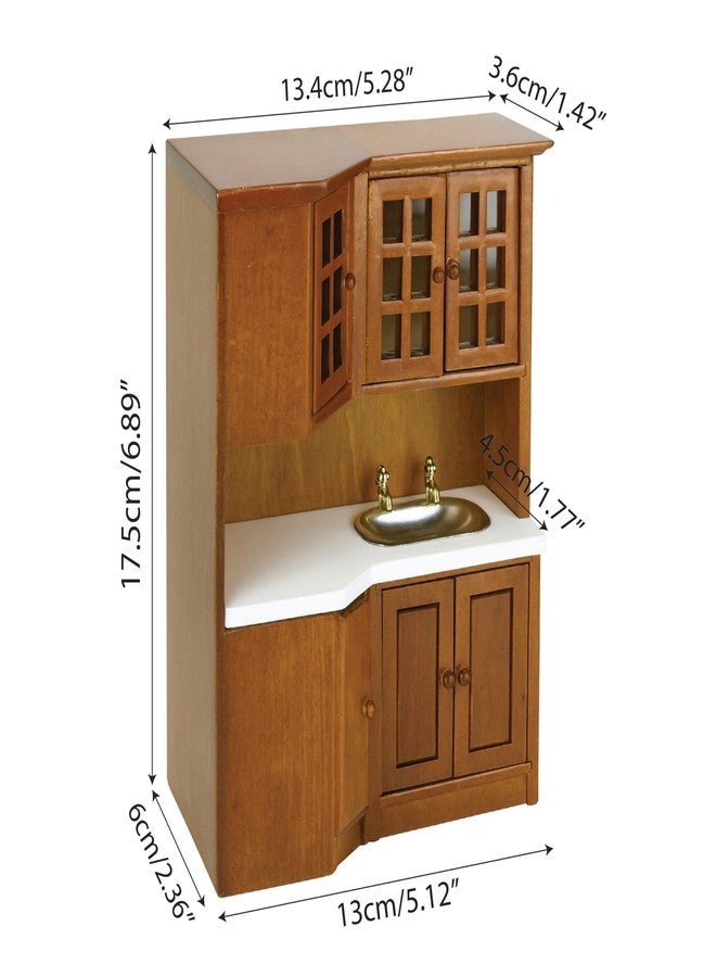 KH866 1/12 Scale Dollhouse Kitchen Cabinets - Miniature Wooden Storage Pantry with Sink, Mini Modern for Corner Cooking Furniture Kitchen Accessories for Doll House Restaurant Decoration, Brown - Image 2
