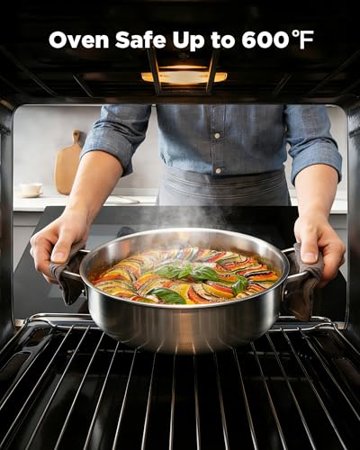 VEDNHOL Saute Pan with Lid, 12 Inch 7QT Tri-Ply Stainless Steel Braiser Pan, Deep Frying Pan & Chef Skillet, Induction Compatible Cookware, Dishwasher & Oven Safe, Works on Gas and Ceramic Cooktops - Image 2