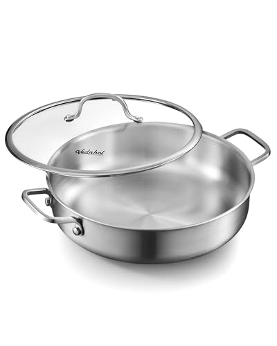 VEDNHOL Saute Pan with Lid, 12 Inch 7QT Tri-Ply Stainless Steel Braiser Pan, Deep Frying Pan & Chef Skillet, Induction Compatible Cookware, Dishwasher & Oven Safe, Works on Gas and Ceramic Cooktops - Image 1