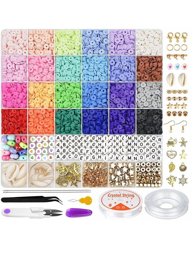 مجموعة مجوهرات ديي ، مع قلادة ، حبل مطاطي ، 24 لون مسطح prepy سوار الخرز ، قلادة ، والقرط - Image 1