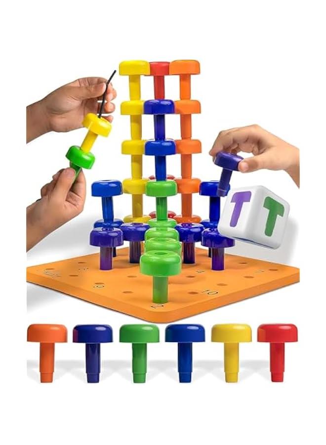 Peg Board Set - Montessori Toys for 2 Year Old - 33 Pc Peg Board for Kids - Occupational Therapy Toys with Pegs, Dice, Lacing String & Storage Bag - Montessori Toys for 2+ Year Old  - Image 1