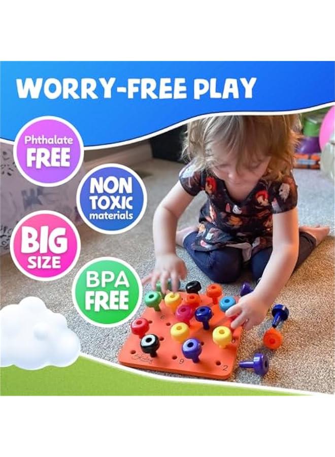 Peg Board Set - Montessori Toys for 2 Year Old - 33 Pc Peg Board for Kids - Occupational Therapy Toys with Pegs, Dice, Lacing String & Storage Bag - Montessori Toys for 2+ Year Old  - Image 5