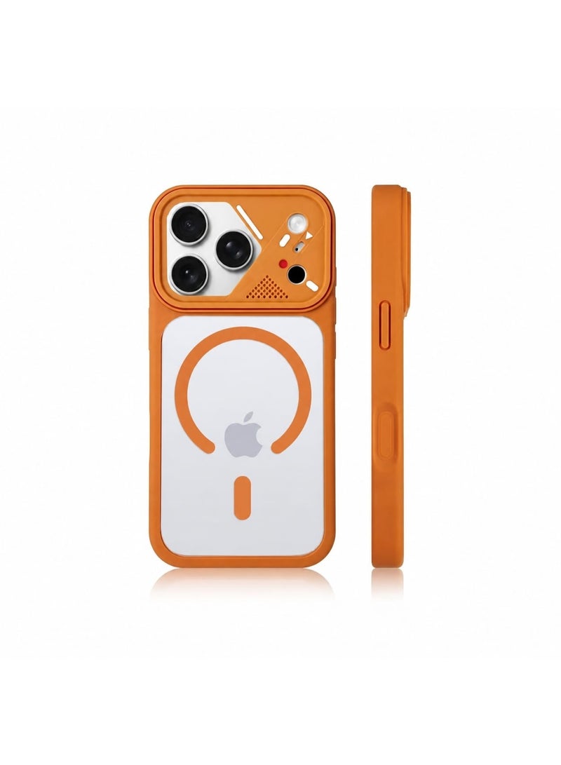 Acrylic Fashion Transparent Magnetic Phone TPU + PC case for iphone 17 Pro Max case Luxury Fashion (Orange)