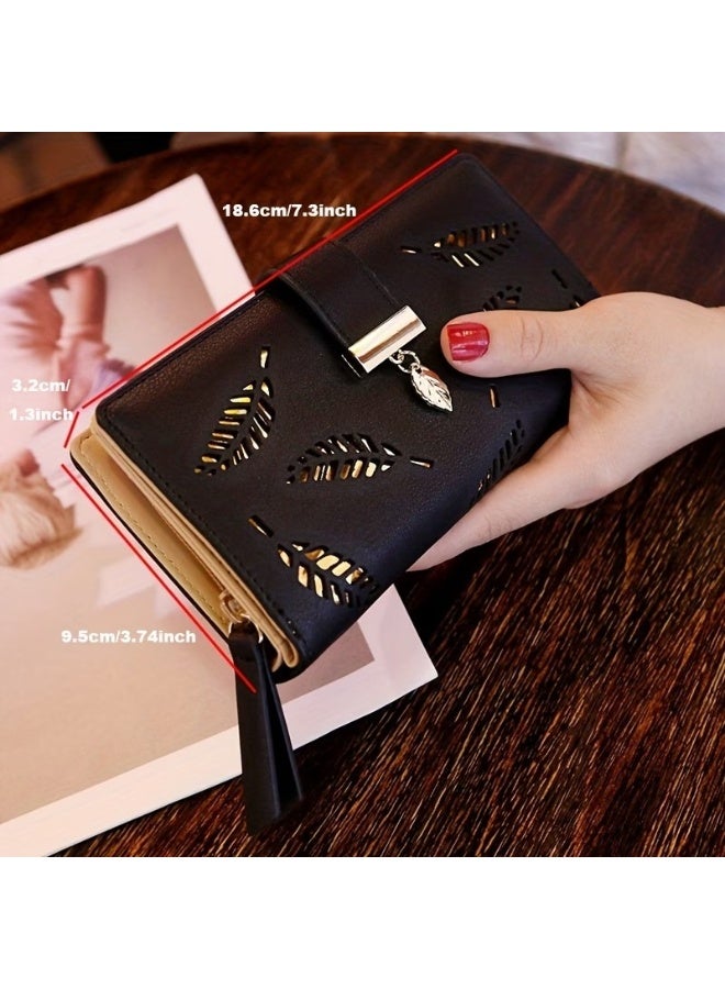 Goolsky Women Wallet Hollow Golden Leaf Buckle Wallet Synthetic Leather Purse Female Long Wallet for Women Coin Purse Card Holders Clutch - Image 4