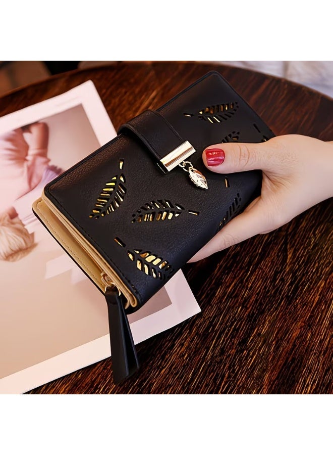 Goolsky Women Wallet Hollow Golden Leaf Buckle Wallet Synthetic Leather Purse Female Long Wallet for Women Coin Purse Card Holders Clutch - Image 1