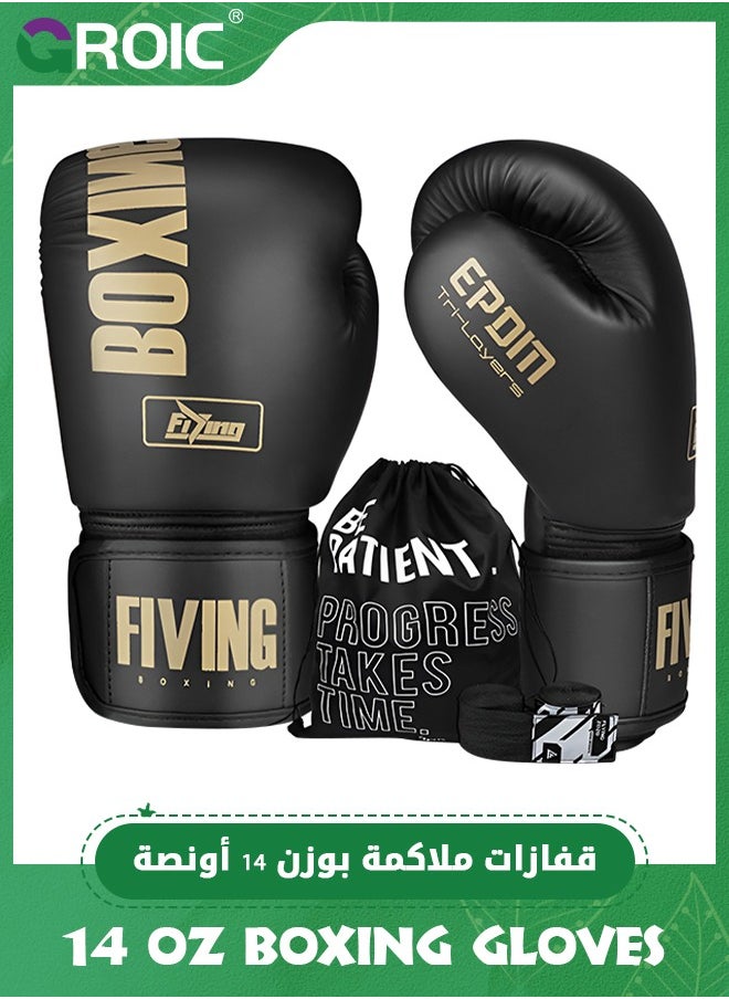 GROIC 14 OZ Boxing Gloves Men Women with Hand Wraps for Boxing, Muay Thai, Kickboxing, Punching Bag Workout traing and Sparing Gear Complete Boxing Kit  - Image 1