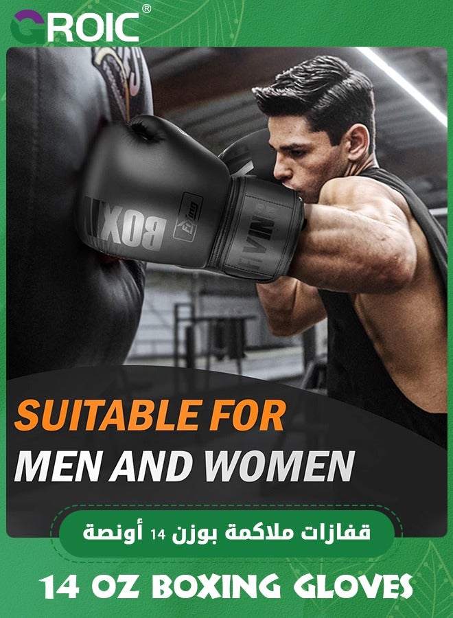 14 OZ Boxing Gloves Men Women with Hand Wraps for Boxing, Muay Thai, Kickboxing, Punching Bag Workout traing and Sparing Gear Complete Boxing Kit