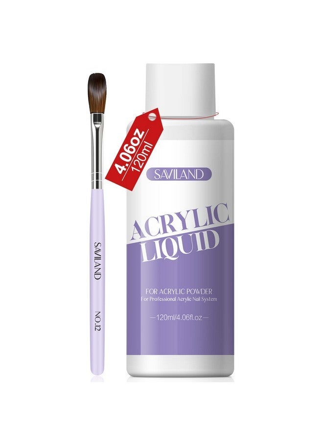 Saviland Monomer Acrylic Nail Liquid: 4 Oz Acrylic Liquid Monomer With #12 Acrylic Nail Brush For Acrylic Powder Application, Non-Yellowing Acrylic Nail Monomer Liquid For Diy Home & Nail Salon Use - Image 1