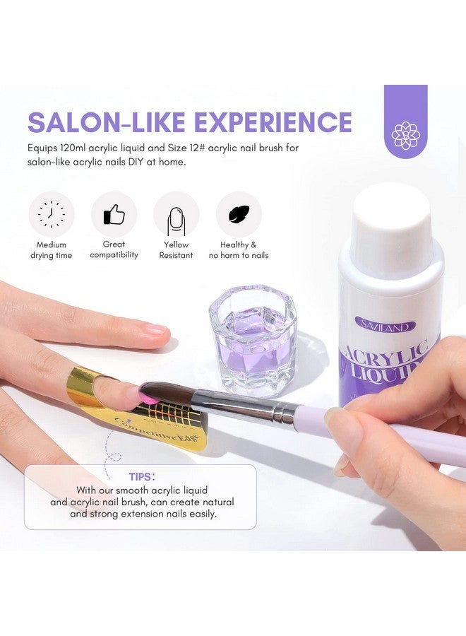 Saviland Monomer Acrylic Nail Liquid: 4 Oz Acrylic Liquid Monomer With #12 Acrylic Nail Brush For Acrylic Powder Application, Non-Yellowing Acrylic Nail Monomer Liquid For Diy Home & Nail Salon Use - Image 2