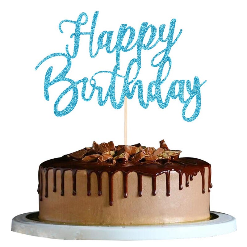 YUINYO Handmade Glitter happy birthday Cake Topper  Happy Birthday Cake Bunting Decor Birthday Party Decoration Supplies (Blue) - Image 4