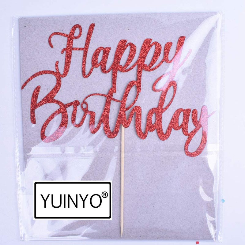 YUINYO Handmade Glitter happy birthday Cake Topper  Happy Birthday Cake Bunting Decor Birthday Party Decoration Supplies (Blue) - Image 5