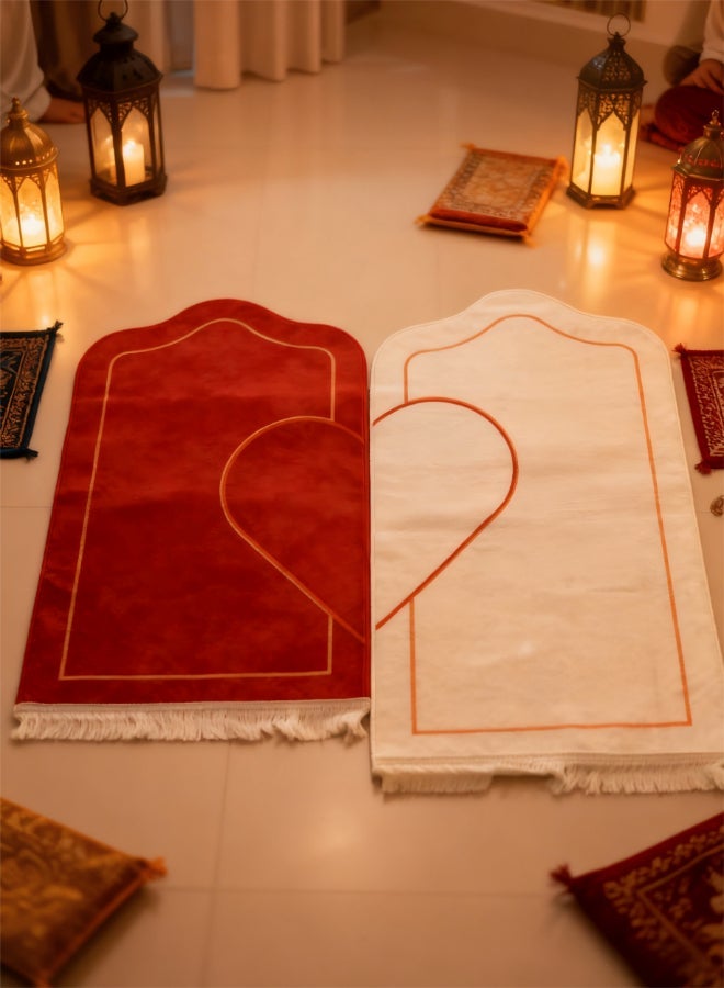 ايست من نون 2 سجادة صلاة زوجية إسلامية 65×110 سم – أحمر - Image 1