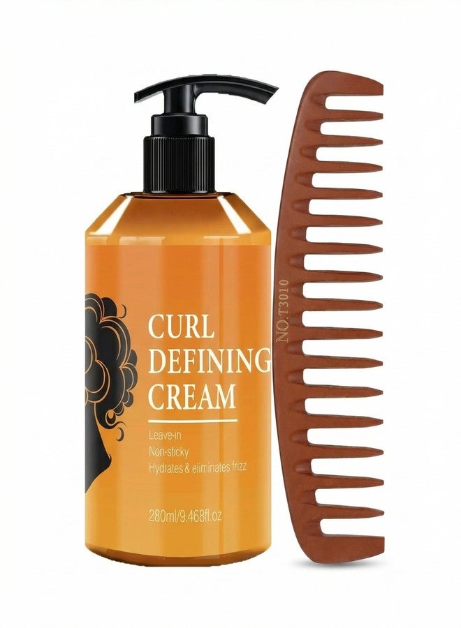 Grospe Curl Defining Cream for Curly Hair with Wide Tooth Comb Set - Anti Frizz Leave-in Styling Cream for Wavy Hair, Hydrating Hair Products for Women Men, 9.46 Fl Oz - Image 1
