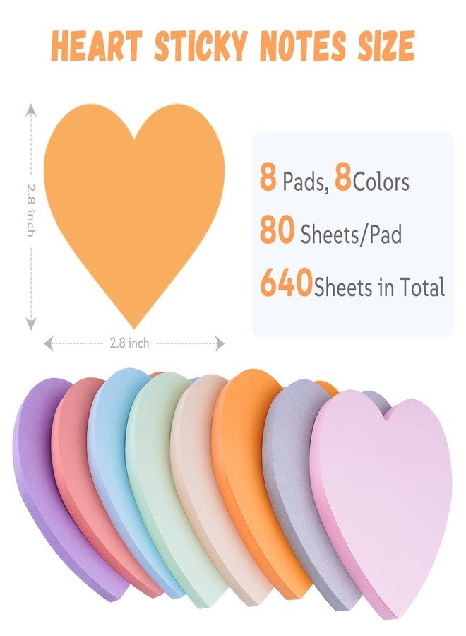 FloraSea Heart Sticky Notes 3x3 in, 8 Pads Cute Heart Shape Post it Notes, Strong Adhesive Post, Clean Removal, 80 Sheets/pad - Image 2