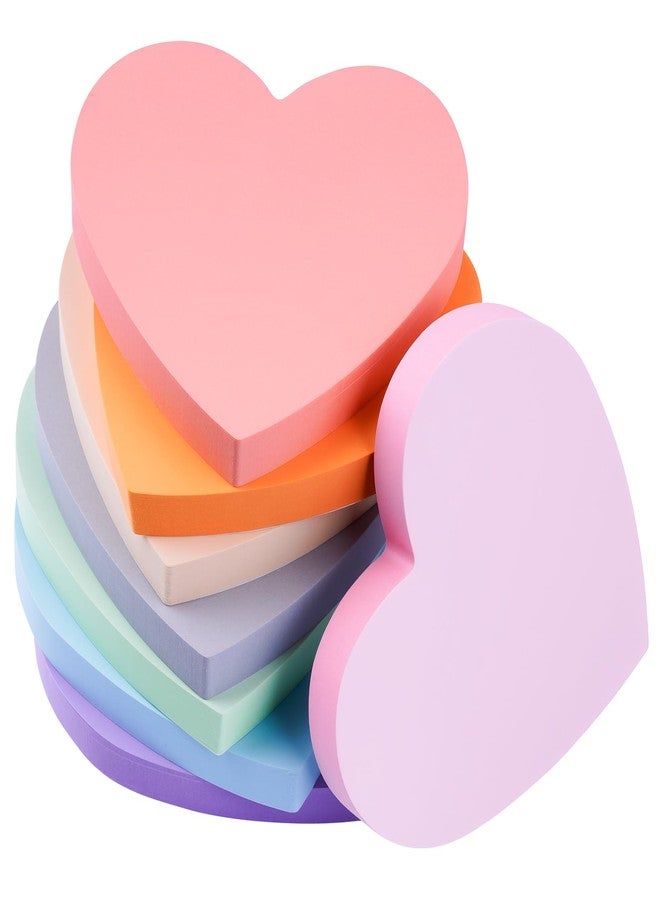 FloraSea Heart Sticky Notes 3x3 in, 8 Pads Cute Heart Shape Post it Notes, Strong Adhesive Post, Clean Removal, 80 Sheets/pad - Image 1