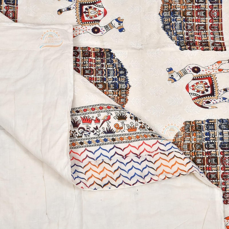 AARMOZY لحاف قطن ناعم تقليدي من جايفورزي بطبعة راجستانية مزدوجة (88X103 بوصة، متعدد الألوان، خفيف الوزن وقابل للتنفس) - Image 4