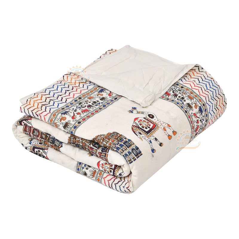 AARMOZY لحاف قطن ناعم تقليدي من جايفورزي بطبعة راجستانية مزدوجة (88X103 بوصة، متعدد الألوان، خفيف الوزن وقابل للتنفس) - Image 1